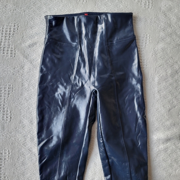 Spanx - Faux Patent Leather High Waisted Shapewear Causal Leggings- Navy - Picture 4 of 10